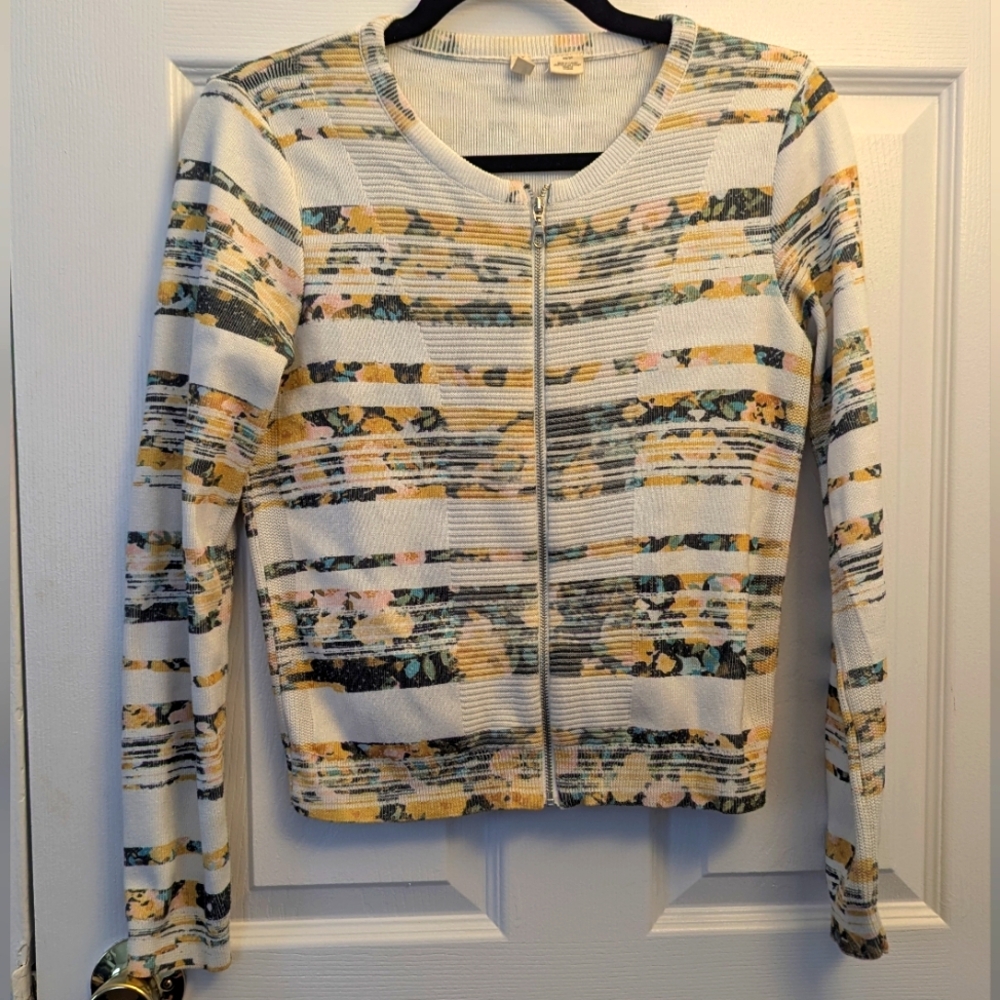 Anthropologie | Moth Floral Striped Zip-Up Cardigan XS